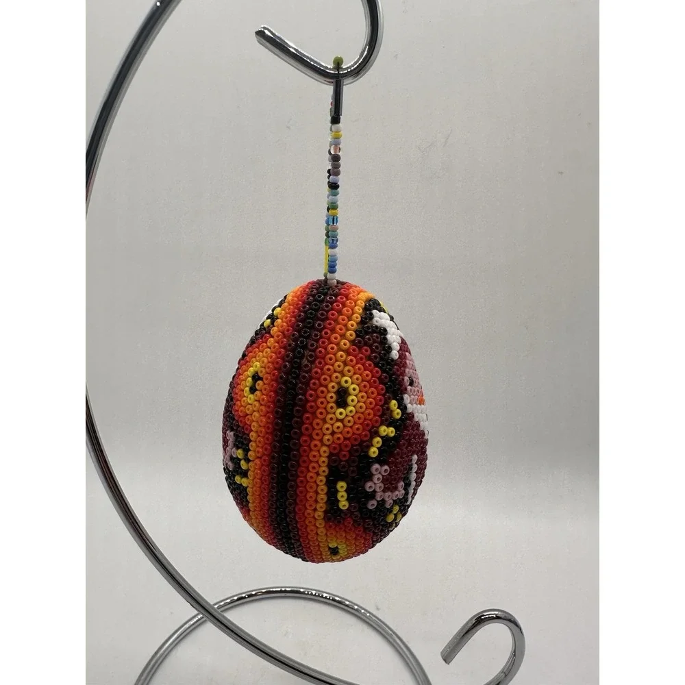 Handmade Beaded Santa Christmas Ornament Egg Shape Artisan‎ Holiday Décor